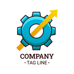 Gear Logo Design With Up Right Arrow Direction