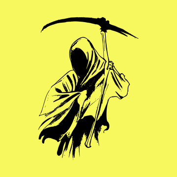 recommend clip art: illustration grim reaper cartoon vector for merchandise sticker and clothing line brands. Black death monster with scythe for halloween concept.