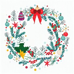 Naklejka premium christmas wreath with holly berries and fir branches illustration