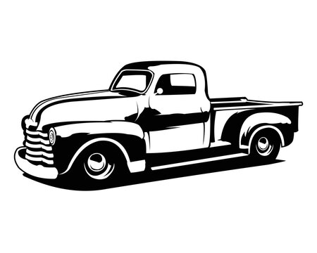 old silhouette classic truck logo showing from the side isolated white  background. vector illustration available in eps 10. Stock Vector