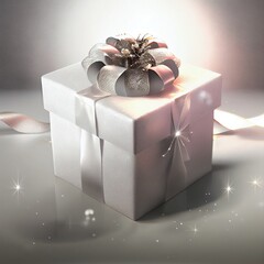 silver gift box with ribbon