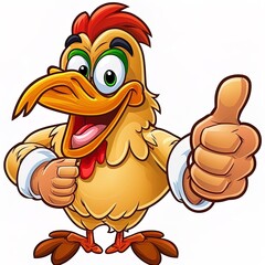 Cartoon chicken giving the thumbs up. 2d illustrated clip art illustration with simple gradients. All in a single layer.