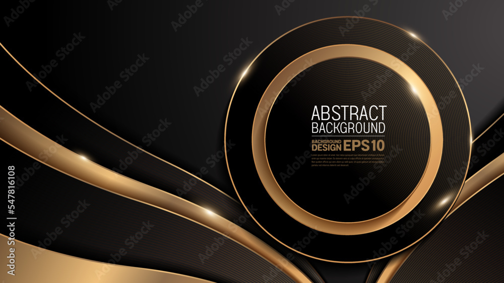 Poster gold curve line on black luxury background, image abstract, overlap layer shadow gradients space com
