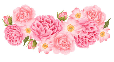 Watercolor pink rose and peony flower bouquet arrangement © Artflorara