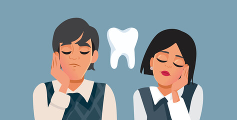 Couple Suffering from Toothache Vector Cartoon Illustration. Young family having dental problems together feeling in pain
