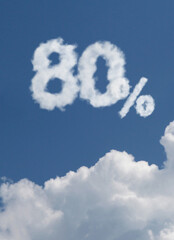 Discount 80 percent symbol in the sky. Sale up to eighty percent. Numbers float on a cloud, 3d rendering.