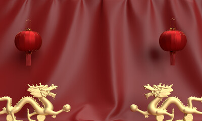 Red pink orange color background wallpaper empty dragon golden yellow lantern lunar decoration ornament chinese new year 2023 rabbit zodiac asia hongkong thailand bangkok culture traditional festival