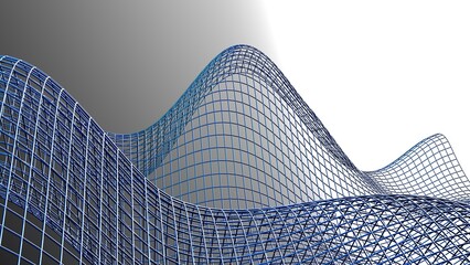 Naklejka premium Metallic blue mathematical geometric grid line wave under black-white background. Concept 3D CG of sports technology, strategic ideas and intellectual analysis of operations.