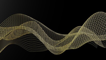 Naklejka premium Gold mathematical geometric grid line wave under black-white background. Concept 3D CG of sports technology, strategic ideas and intellectual analysis of operations.