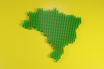 Brazilian map with green columns on yellow background. 3d illustration.