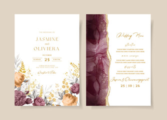 elegant watercolor and floral on wedding invitation card template