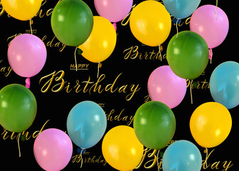 card, banner, birthday invitation with balloons