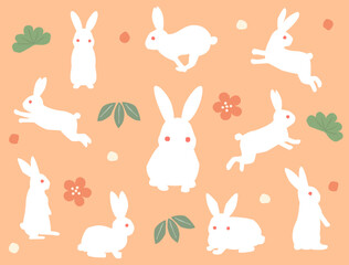 うさぎのイラストセット　年賀状などにも使える松竹梅付き