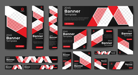 Corporate web banner template set. Blue and red cover header background for website design, Social Media Cover ads banner, flyer, invitation card	
