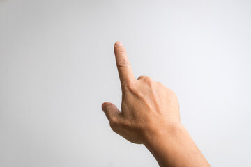 Male hand with index finger pointing to something.