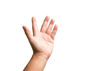 Hand reaching up. On gray background.