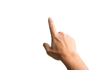 Male hand with index finger pointing to something. - Powered by Adobe