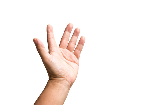 Hand reaching up. On gray background.