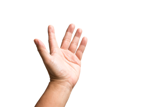 Hand reaching up. On gray background.