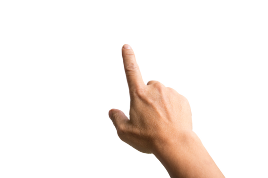 Male hand with index finger pointing to something.