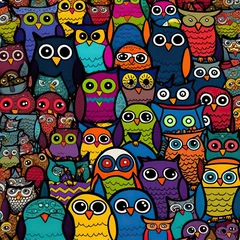Fotobehang Doodle illustration of cute very colorfull owls © NAITZTOYA