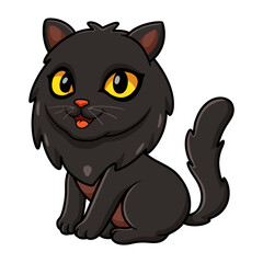 Cute black persian cat cartoon sitting