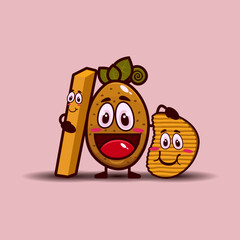 Cute potato cartoon character isolated on cream background