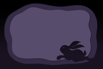Paper cut purple background rabbit jumping abstract design 
