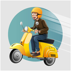 Vector illustration, yellow scooter rider.