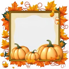 Naklejka na ściany i meble Composition of pumpkins with autumn leaves and frame with copy space on white background Halloween, autumn, tradition and celebration concept , anime style