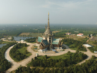 An aerial view of Beautiful Church at Luang Pho Sot Thammakayaram temple in Ratchaburi near the Bangkok, Thailand.