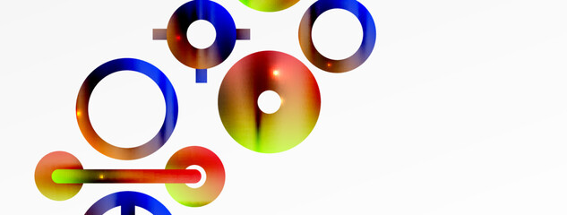 Minimal geometric abstract background. Shiny and glossy circle, line and round shapes design. Trendy techno business template for wallpaper, banner, background or landing