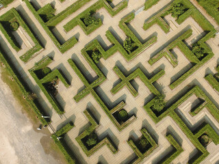 An aerial view of green maze “The Secret Space” in Ratchaburi, Thailand.