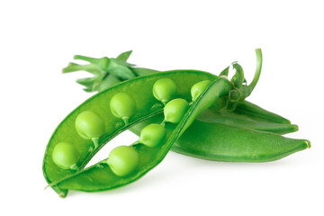 fresh green peas isolated on a white background.
