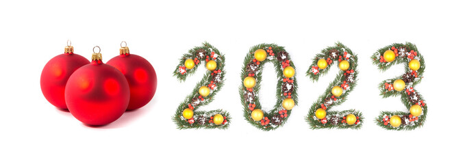Red christmas ball and 2023 number