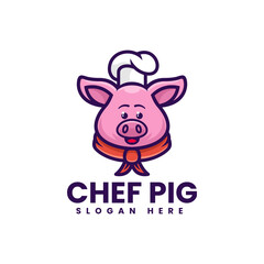 Obraz na płótnie Canvas Vector Logo Illustration Chef Pig Mascot Cartoon Style.