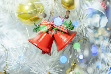 Happy New Year Concept,Decorated Christmas tree with the bokeh blur background, Merry Christmas and Happy New Year Holiday celebration Theme.