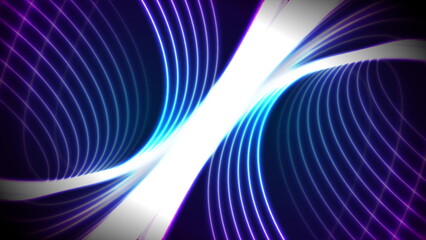 Blue ultraviolet neon wavy lines abstract background