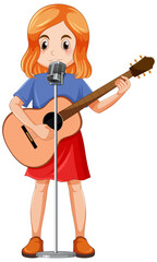 A girl singing and playing acoustic guitar