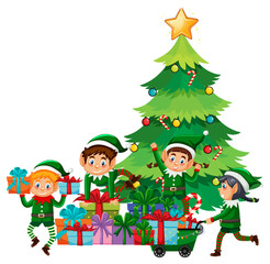 Obraz na płótnie Canvas Christmas tree with many elves
