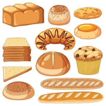 Set of bread and pastry bakery products