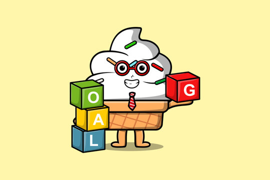recommend clip art: Cute cartoon Ice cream businessman stacking goal box in flat modern style design