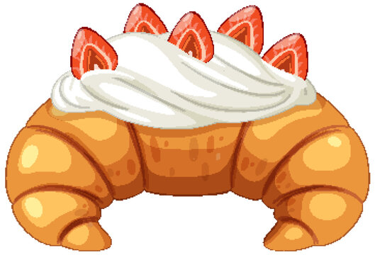 croissant with cream and strawberries clip art preview