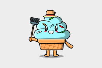 Cute cartoon Agricultural worker Ice cream with pitchfork vector image cute modern style design 