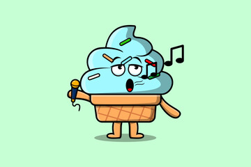 Cute cartoon Ice cream singer character holding mic in flat modern style design illustrations