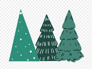 Christmas tree on snowy landscapes isolate on png or transparent    background, Graphic resources for New Year, Birthdays and luxury card. Vector illustration