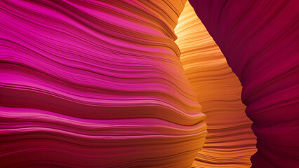Abstract 3D Render with Natural, Wavy Forms. Trendy Pink and Yellow Wallpaper.
