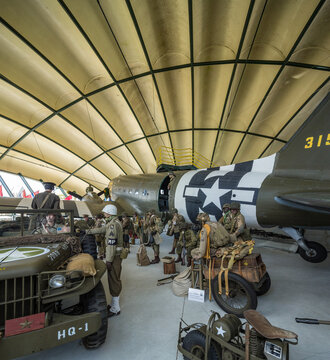 St Mere Eglise, Normandy May 7th 2013 : Inside the C47 hangar at the American Airborne museum