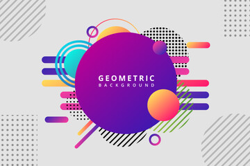 geometric circle banner abstract colorful shapes. Trendy neon lines and circles wallpaper in a modern material design style.