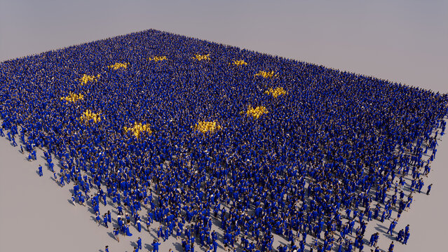 European Flag formed from a Crowd of People. Banner of Europe on White.